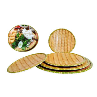 Đĩa phíp giả mây tre đan nhựa, mẹt tre tròn cao cấp đủ size có chân để hoa quả, mẹt bún đậu