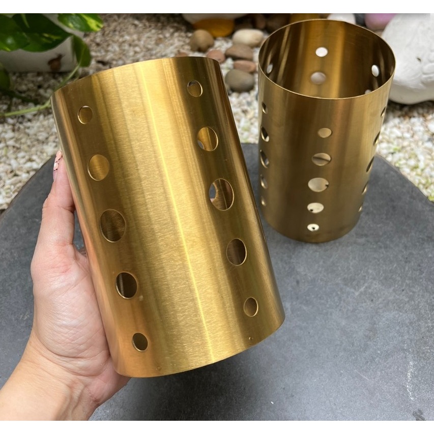 Ống Đựng Đũa Muỗm INOX 304 Vàng Thấp - Ống Đựng Đũa Muỗng Inox 304 Dạng Tròn Thoát Nước Nhanh Tiện D