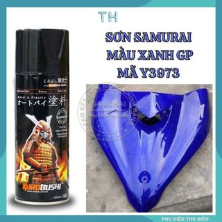Sơn Xịt Samurai chuyên dùng cho xe máy màu xanh GP Y3973 chống cháy, chống rạn nứt, vòi xịt chống chảy