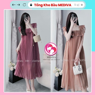Đầm babydoll dáng dài Bigsize đi dự tiệc xinh xắn thiết kế dập ly phối tay cánh tiên vải voan thời trang MEDIVA