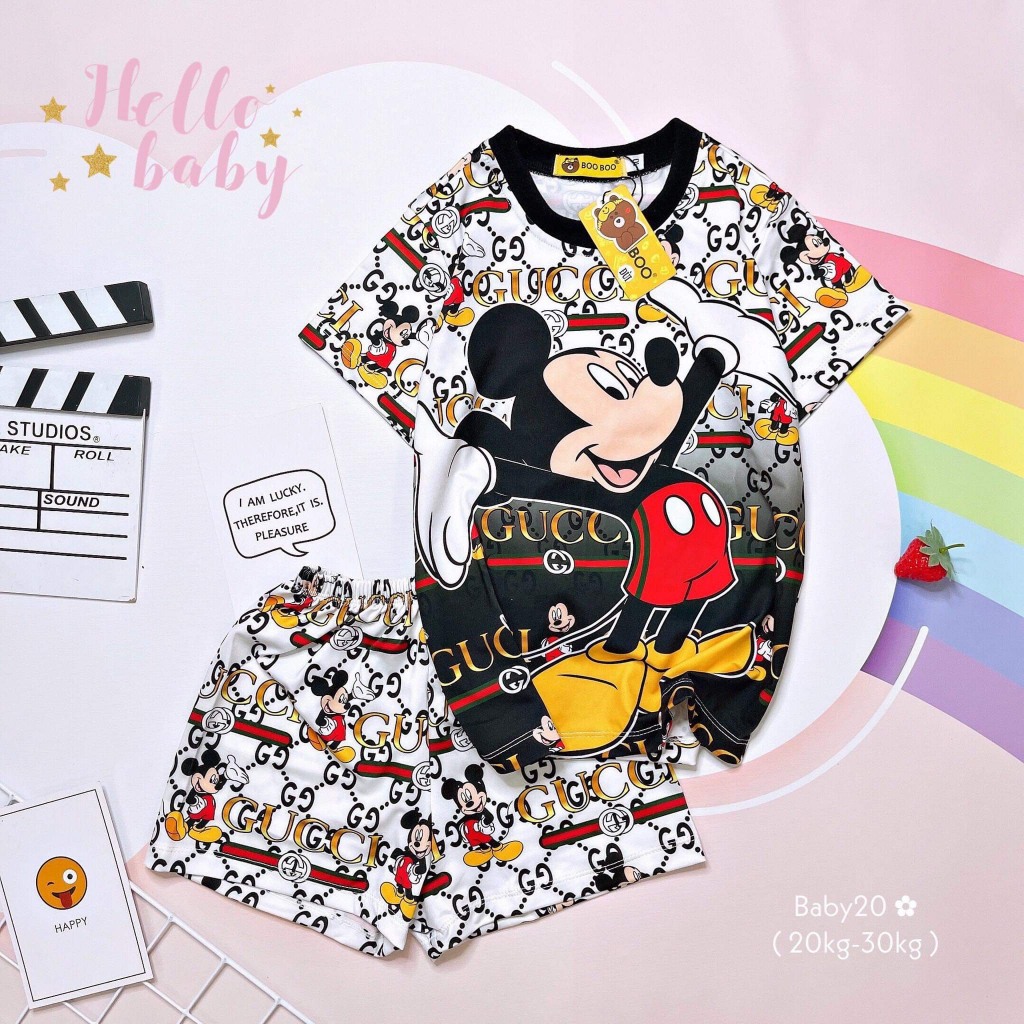 (21-28kg) Đồ bộ baby đùi cho bé gái-bé trai chất thun lạnh in 3D hoạt hình.drap gối codipa.doraemon-pooh-mickey