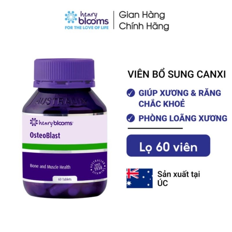 Viên uống bổ sung canxi hữu cơ OsteoBlast Henry Blooms lọ 60v