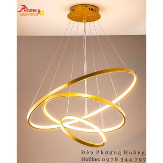 Đèn thả trần LED trang trí phòng khách phòng ngủ bàn ăn, Đèn thả Led 3 vòng 3 chế độ ánh sáng