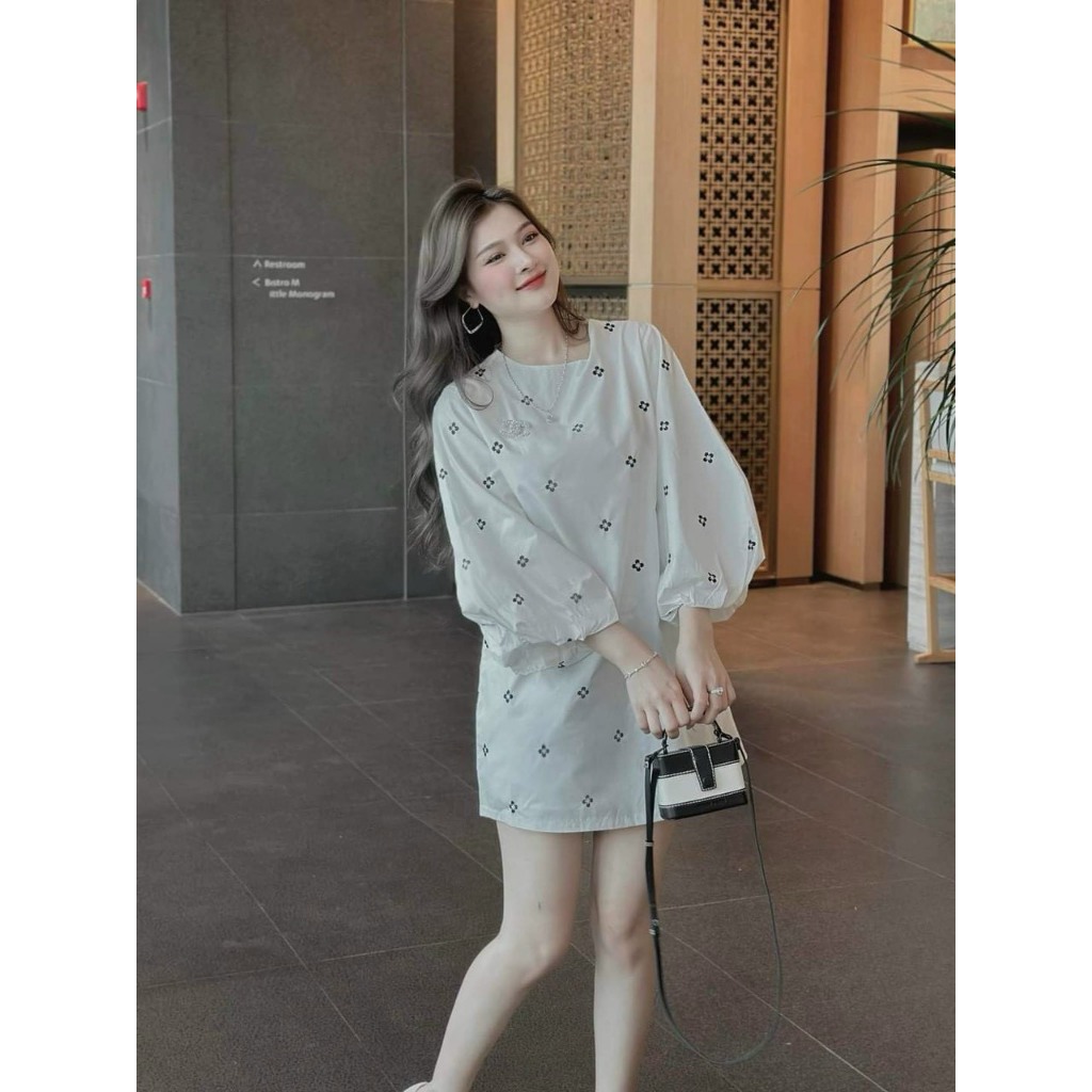 Đầm Babydoll Nữ Mặc Dạo Phố Trà Chiều Chất Lụa Ý Cổ Tròn Tay Dài Phồng Họa Tiết In Hoa Bi Xinh Xắn Nữ Tính