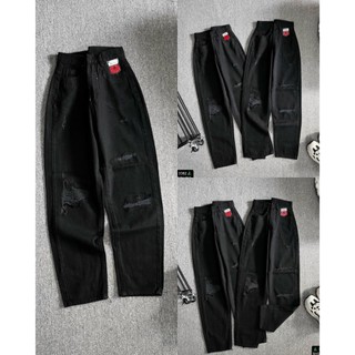 Quần baggy jeans nữ đen rách gối 2 bên tạo kiểu chuẩn form cá tính