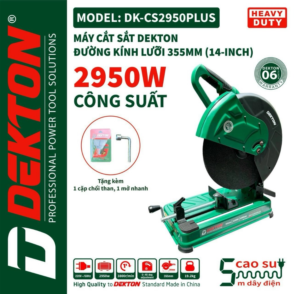 Máy Cắt Sắt Dekton DK-CS2950PLUS - Công Suất 2950W - Lưỡi 355mm. Hàng Chính Hãng. Bh 12 Tháng