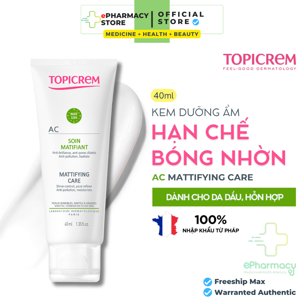 Kem dưỡng ẩm TOPICREM AC Mattifying Care [40ml] giảm bóng nhờn, kiềm dầu