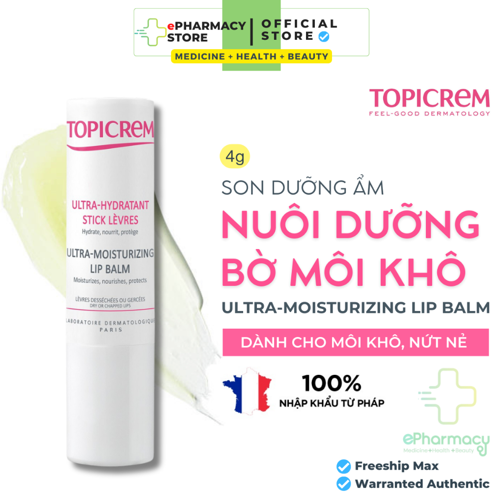 Son dưỡng môi TOPICREM Ultra Moisturizing Lip Balm [4g] dưỡng ẩm, mềm môi