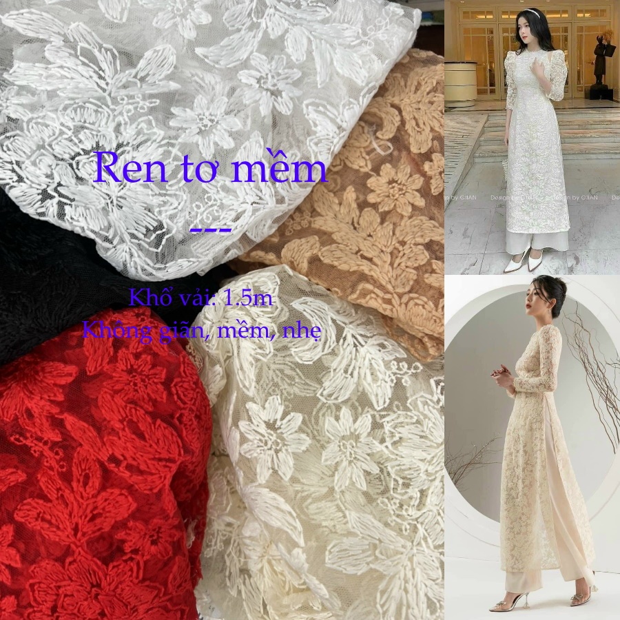 (731) Vải Ren Tơ Mềm Nhẹ, Không Giãn Lên Áo, Đầm, Váy, Áo Dài, Set Thiết Kế