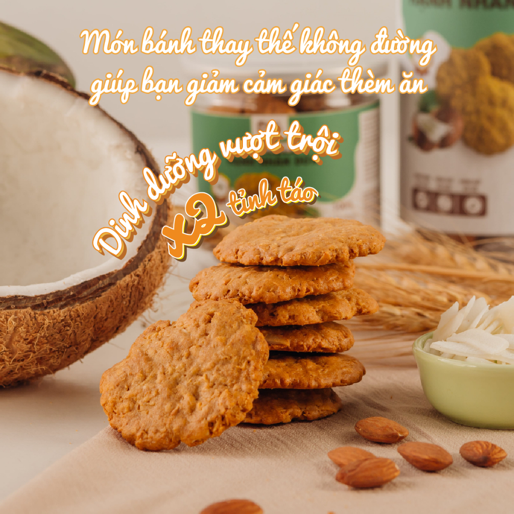 Bánh quy hạnh nhân vị dừa không đường Baker Baking, bánh ăn kiêng nguyên cám cho mẹ bầu, người tiểu đường ăn vặt healthy
