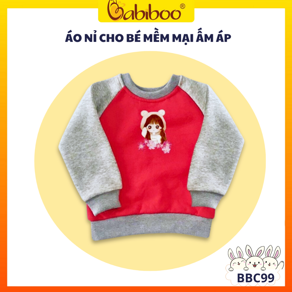 Áo ráp lăng nỉ bông cotton cổ tròn tay dài BABIBOO - BB99