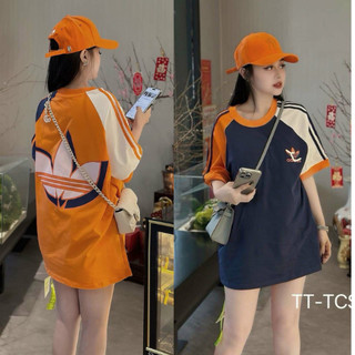 Áo phông adidas cam dáng rộng dài, áo phông das cotton 2 chiều thụng #yt10131