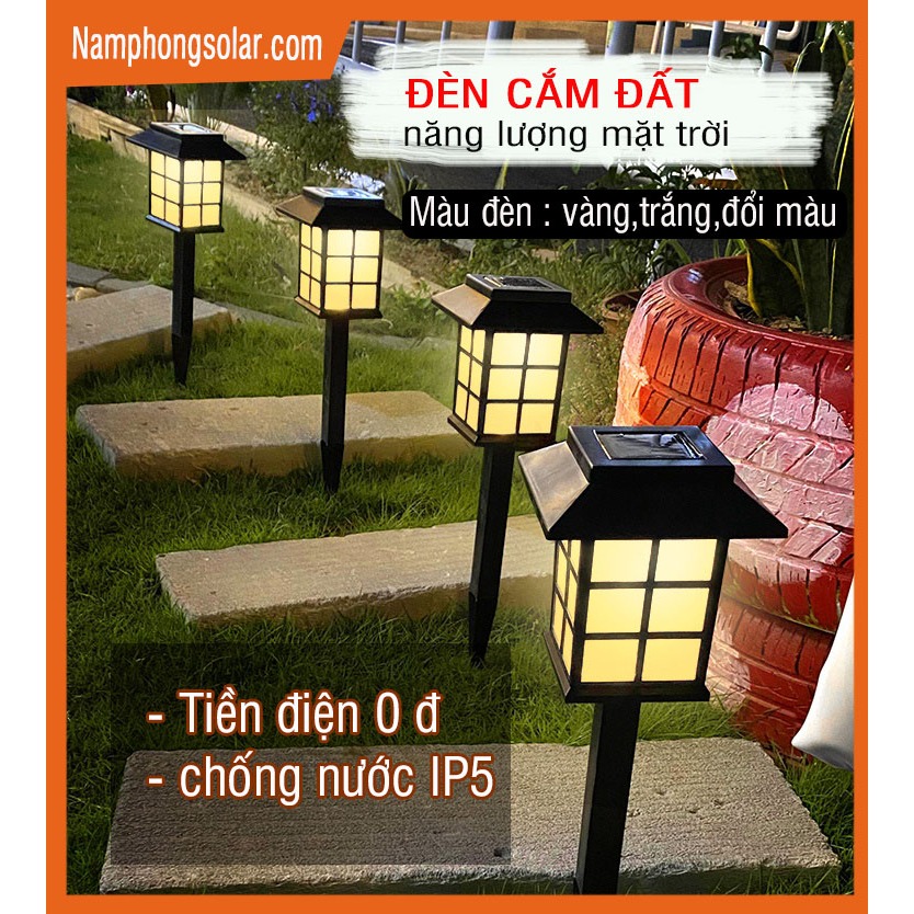 Đèn Sân Vườn Cắm Cỏ Ô Vuông Năng Lượng Mặt Trời