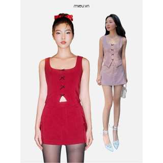 Set chân váy nữ chất gile thiết kế đính nơ trendy MIEU - LJ03