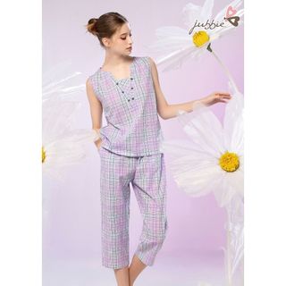 Bộ lửng cổ V đính nút mặc nhà Jubbie 2281