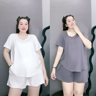 Bộ Đồ Mặc Nhà Bigsize Nữ Áo Thun Cổ Tim Vạc Bầu Lên Phom Tôn Dáng Vải Cotton Mềm Mại SET901
