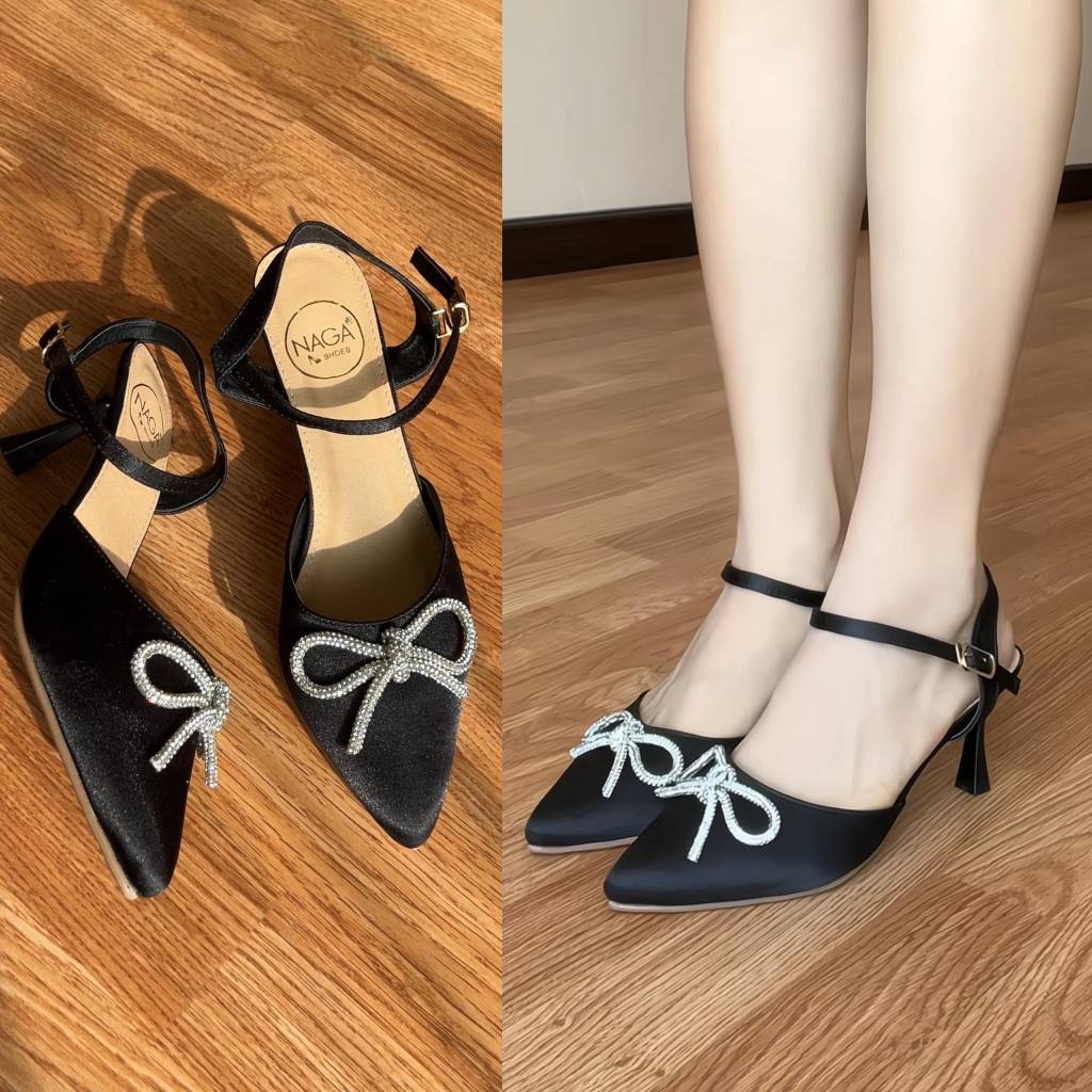 CAO GÓT NAGASHOES MŨI NHỌN THẮT NƠ ĐÍNH ĐÁ NHÂN TẠO 7P NAC227