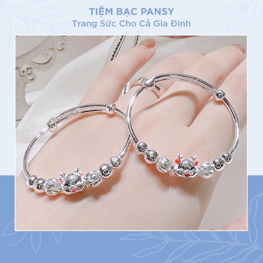 Vòng bạc ta S99 phối bi và mặt con rồng dễ thương, điều chỉnh được kích cỡ cho trẻ em - TIỆM BẠC PANSY