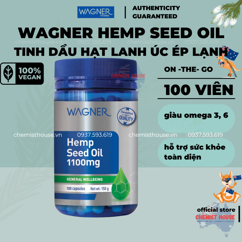 [Hàng Úc] Wagner Hemp Seed Oil 1100mg Viên Uống Từ Hạt Gai Dầu Bổ Sung Omega 3 &amp; 6 Thuần Chay Hỗ Trợ Sức Khỏe Toàn Diện
