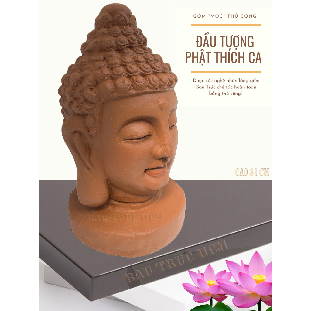 Đầu Tượng Phật Bằng Gốm Đất Nung