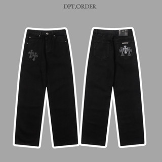 (High Quality) Quần Jeans Chrome Hearts Full Black Ống Suông Hàng Cao Cấp