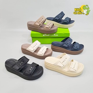 Dép xuồng cross brooklyn cài khuy cao 5cm, dép bánh mỳ cross brooklyn cao 4-5 phân, sandal crocs nữ đế cao - Nhà Cá Sấu