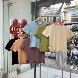 Áo PhôngCrop Tăm Trơn Cổ Tròn