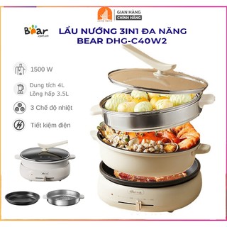 Nồi Lẩu Nướng Hấp 3 khay tách rời Bear Corisu-C40W2 3in1 chiếc nồi đa năng dung tích 4L, cho 4-8 người ăn - bảo hành 12