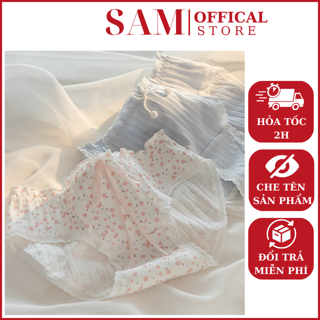 Quần Lót Nữ Cotton Thông Hơi Kháng Khuẩn, Họa Tiết Dễ Thương 💖FREESHIP💖 Quần Lót Gân Tăm Viền Ren Cao Cấp - SAM93 Q03