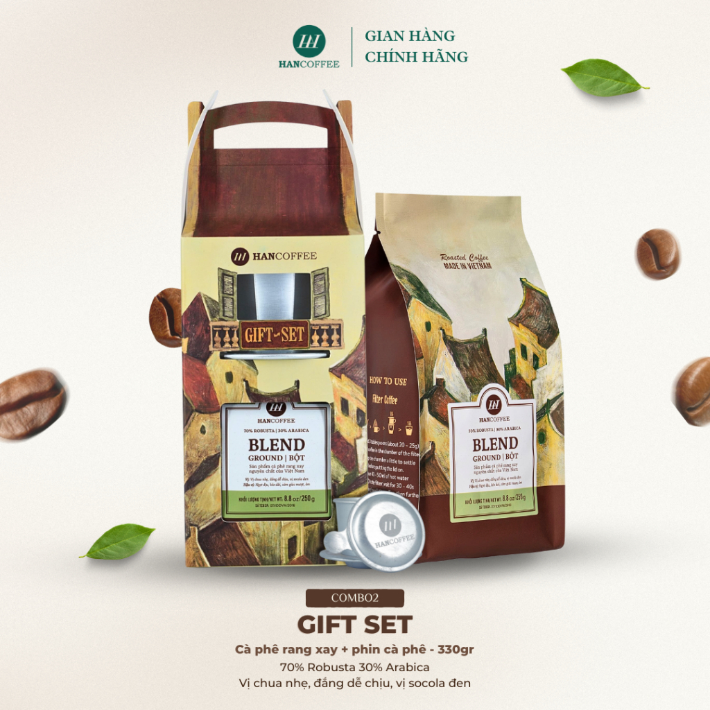 HANCOFFEE Gift Set Cà phê + Phin - COMBO2 set quà cà phê pha phin