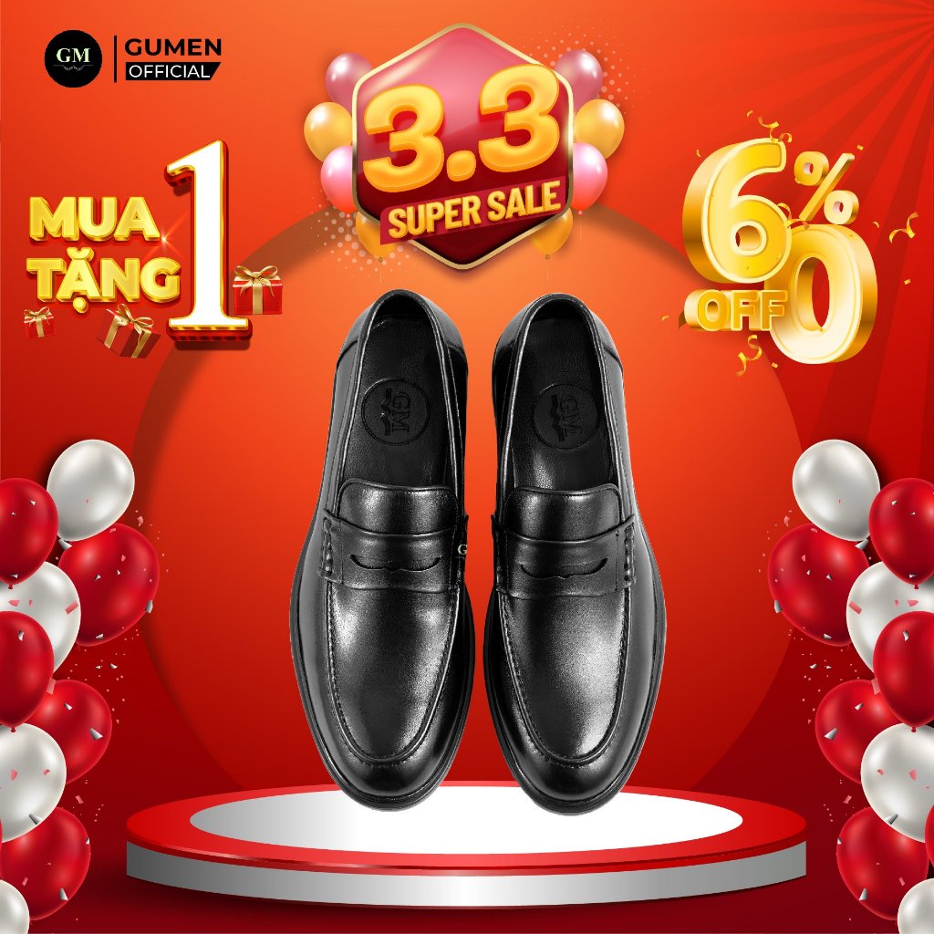 Giày Tây Lười Nam GUMEN Công Sở Penny Loafer ĐEN Trẻ Trung Bằng Da Bò NAPPA Cao Cấp Đế Cao Su Tăng Chiều Cao 3cm 027