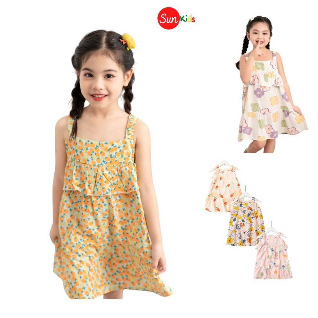 Váy bé gái chất lanh, đầm bé gái, size 2-10 tuổi, đầm trẻ em SUNKIDS có nhiều màu