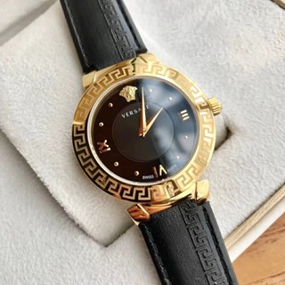  Đồng Hồ Nữ Versace JAPAN WATCH Mặt Tròn Thiết Kế Viền Hoa Văn Sang Trọng Dây Da Cao Cấp Sang Trọng 