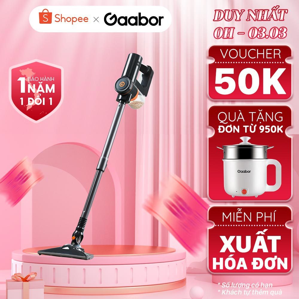 Máy hút bụi 2in1 Gaabor VCW16M-BK01A lực hút siêu mạnh 16000Pa lõi lọc HEPA đầu hút linh hoạt - Hàng chính hãng