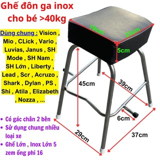 [ GHẾ CHO BÉ LỚN >40Kg ] GHẾ ĐI XE MÁY KHÔNG TỰA - DÀNH CHO XE GA , Ghế Đôn Ga Inox Yên Nệm Đen Cao Cấp