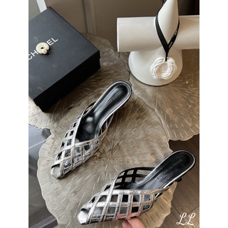 Giày Mules mũi vuông đan dây cao gót 4cm