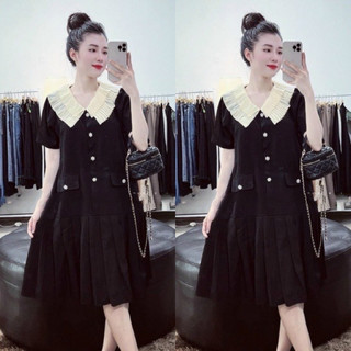 Váy bầu cộc tay cổ bèo cúc hoa sang chảnh M24