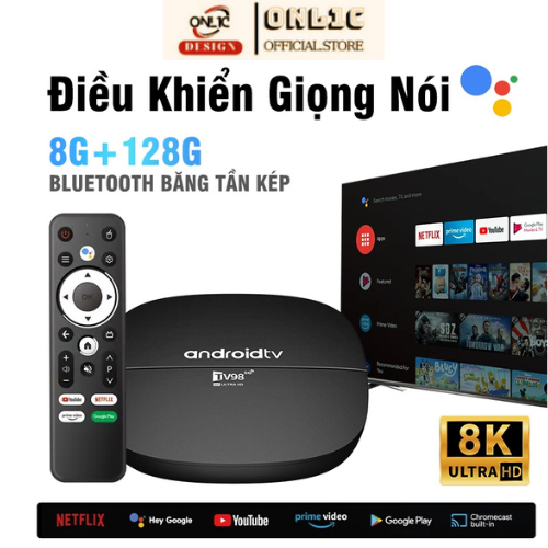 Android TV Box ONL1C PRO 2024 Ram 8G+128GB Tiếng Việt.Giọng Nói, Cài Sẵn 300 Kênh + Youtube Miễn Phí