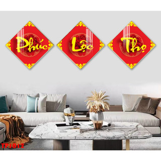 Tranh Phúc Lộc Thọ, bộ 3 tấm chất liệu gỗ in tráng gương bọc viền 02