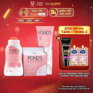 Combo dưỡng trắng nâng tông Pond's White Beauty (kem sữa rửa mặt 100g, phấn phủ 40g và kem sữa 50g)