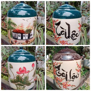 Hũ gạo tài lộc 7kg. Bình nước 10lit. gốm sứ Bát Tràng