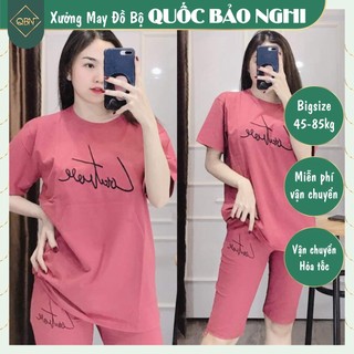 Set Đồ Bộ Nữ Lửng Chất Cotton Áo Thêu Chữ Kí Trung Niên Mặc Nhà Bigsize Dễ Thương
