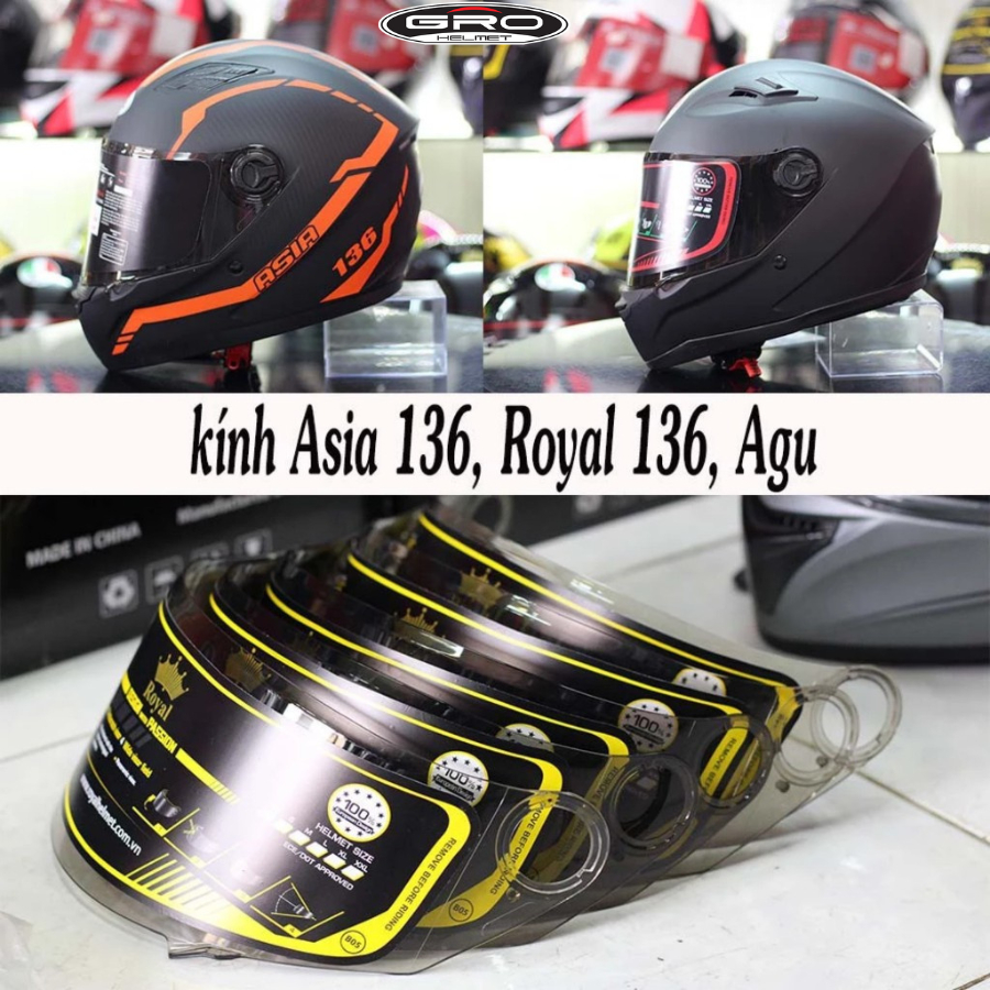 Kính AGU, Kính Royal M136, kính rời thay thế cho nón bảo hiểm fullface AGU , nón Royal M136 - nón AS