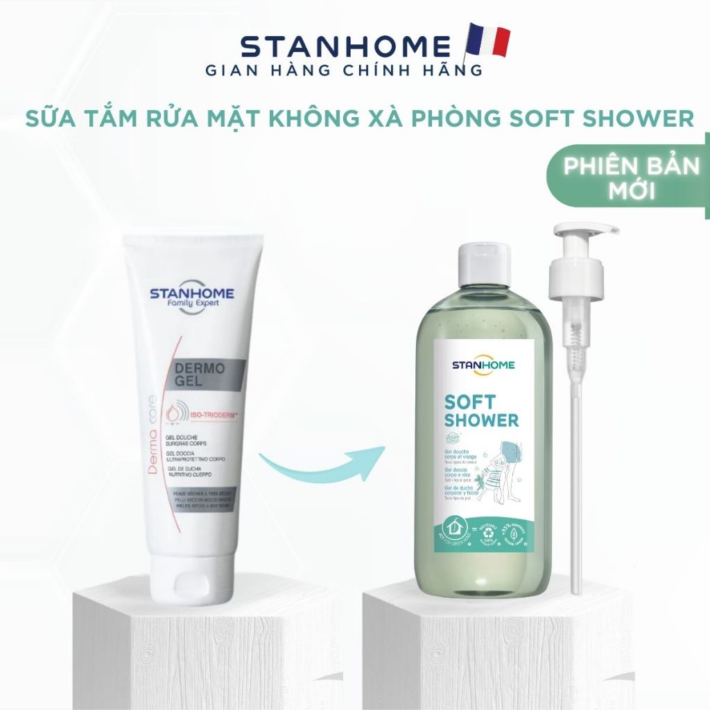 Sữa tắm và rửa mặt cho da nhạy cảm Stanhome Soft Shower 740ml