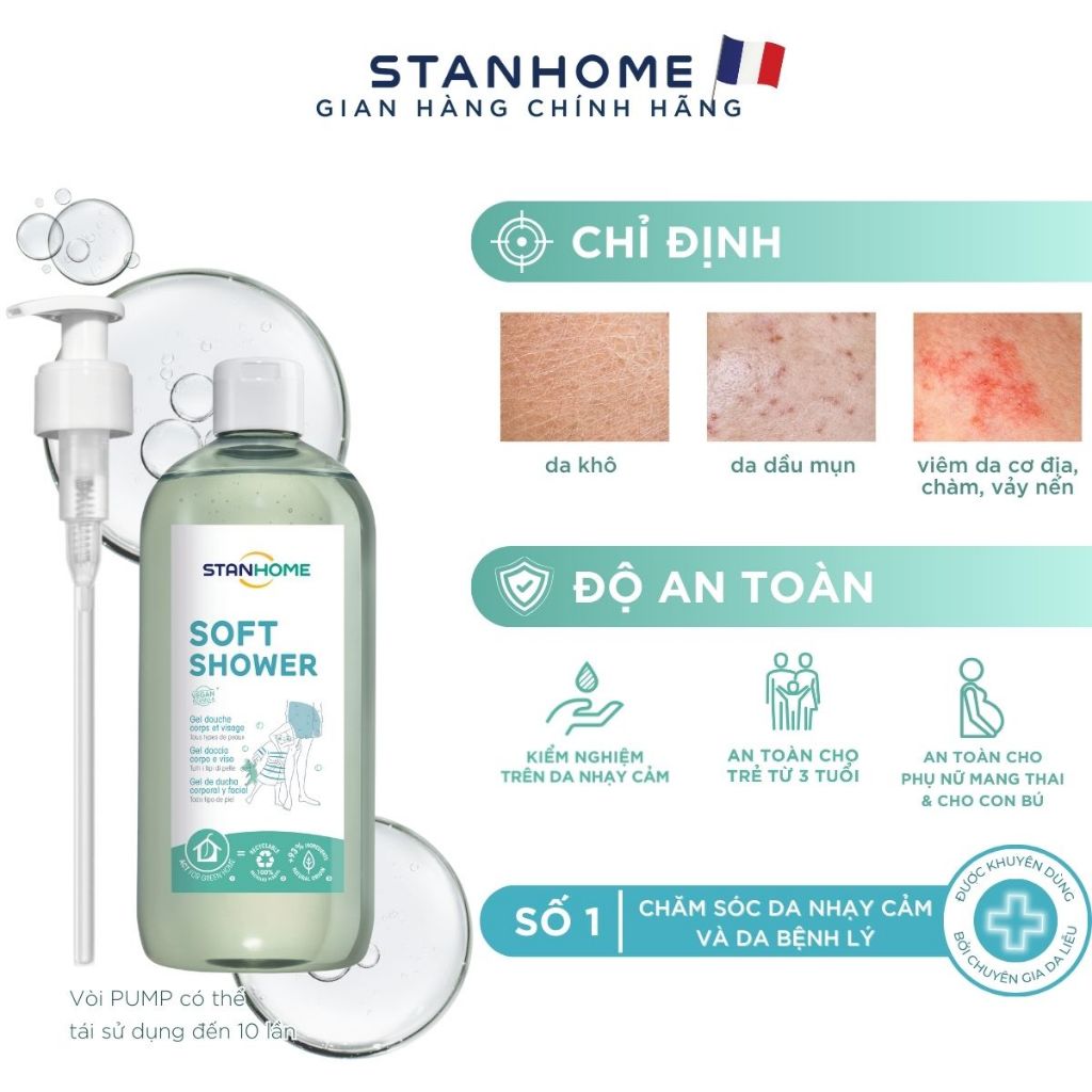 Sữa tắm và rửa mặt cho da nhạy cảm Stanhome Soft Shower 740ml