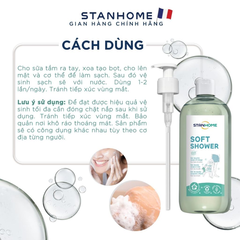 Sữa tắm và rửa mặt cho da nhạy cảm Stanhome Soft Shower 740ml