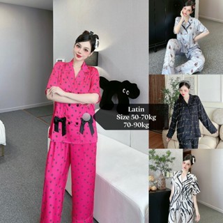 [Mới] Đồ bộ Pijama lụa Latin bigsize CỔ VEST tay ngắn quần dài Size 1 - M(50-70kg), Size 2 - L(70-90kg)