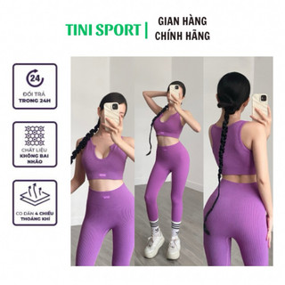 Bộ Bra Cổ V Tập Gym Yoga Thun Gân Dệt Kim