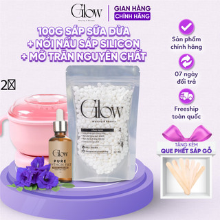 Combo nồi nấu sáp silicon điện gấp gọn + 100gr sáp dừa cao cấp glowwaxing + mỡ trăn nguyên chất tặng que phết che tên