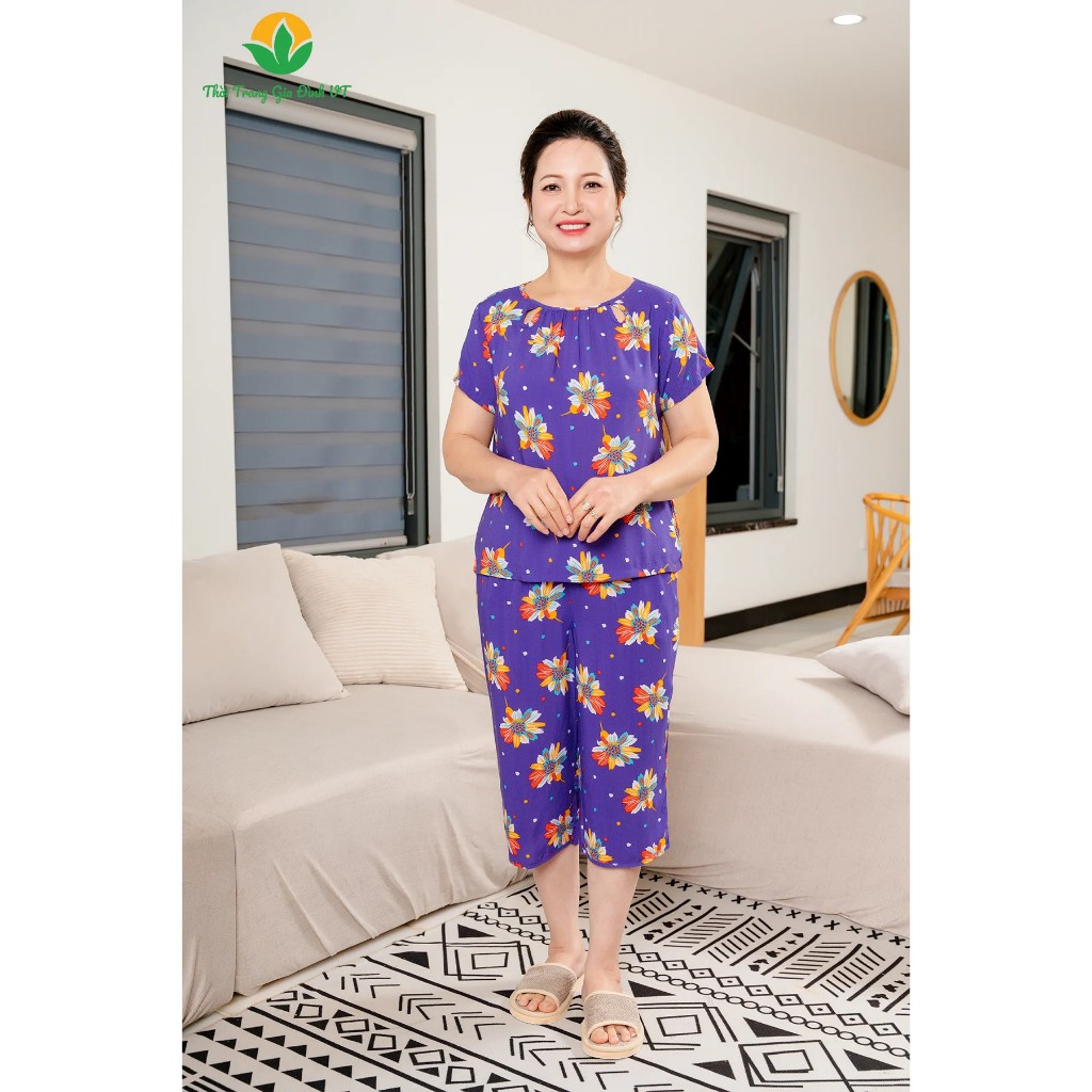 Bộ mặc nhà trung niên hè Việt Thắng, quần lửng, áo cộc tay, chất Lanh - B06.2427